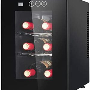 0℃ Outdoor Wine Fridge - Wine Fridge with Glass Door and Touch Control Panel, Temperature: 8-18°C, UV Protection, Low Noise: 26 DB, LED Lighting, Capacity: 16 Litres/6 Bottles, Color: Black