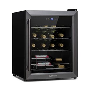 Klarstein Ultimo Uno Wine Fridge - Wine Cooler with Temperature Controller: 5-8 °C, Wine Fridge with Touch Control Panel, Space for Bottles, Black, 42 L