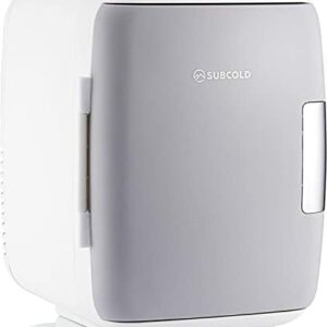 Subcold Classic4 Mini Fridge - Cooler & Warmer | 4 Litre/6 Cans | AC+USB | Portable Small Fridge for Skincare, Bedroom, Dorm, Car, Caravan (White/Grey)