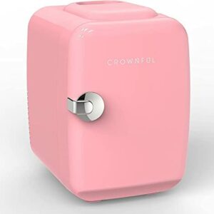 CROWNFUL Mini Fridge, 4 Litre 6 Can Portable Cooler and Warmer, Personal Fridge for Skin Care, Cosmetics, Food, Great for Bedroom, Office, Car, Dorm, ETL Listed (Pink)