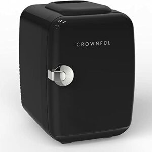 CROWNFUL Mini Fridge, 4 Litre 6 Can Portable Cooler and Warmer, Personal Fridge for Skin Care, Cosmetics, Food, Great for Bedroom, Office, Car, Dorm, ETL Listed (Black)