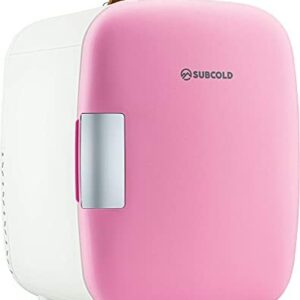 Subcold Pro4 Luxury Mini Fridge Cooler | 4 Litre / 6 Cans | AC and Exclusive USB Power Option | Portable Small Fridge for the Office, Bedroom, Car, Travel, Skincare & Cosmetics (Pink)