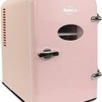 Koolatron Retro Mini Fridge 4L 6 Can Portable Cooler Compact Refrigerator for Kids Bedroom Skincare Cosmetic Beauty Personal Fridge 12V and AC Cords, Desktop Accessory for Home Office Car, Pink
