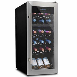 18 Bottle Wine Cooler Refrigerator - White/Red Wine Fridge Chiller Countertop Wine Cooler - Freestanding Compact Mini Wine Fridge 18 Bottles w/Digital Control, Glass Door - NutriChef PKCWCDS185