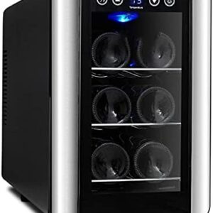 6-Bottle Countertop Wine Cooler Refrigerator - White & Red Wine Fridge Chiller Countertop Wine Cooler - Freestanding Compact Mini Wine Fridge Digital Control, Glass Door