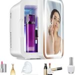 8L Mini Fridge, Portable Cosmetic Refrigerator with Makeup Mirror and LED Light, Car Fridge Cooler and Warmer AC/DC Powered for Cars, Offices, Skin Care