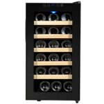 AMZOPDGS Drinks Fridge 18 Bottle Wine Cooler Mini Bar Refrigerator with Glass Door Small Refrigerator with Adjustable Shelves Table Top Vertical Wine/Drinks Cooler