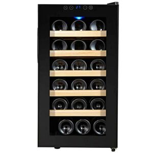 AMZOPDGS Drinks Fridge 18 Bottle Wine Cooler Mini Bar Refrigerator with Glass Door Small Refrigerator with Adjustable Shelves Table Top Vertical Wine/Drinks Cooler