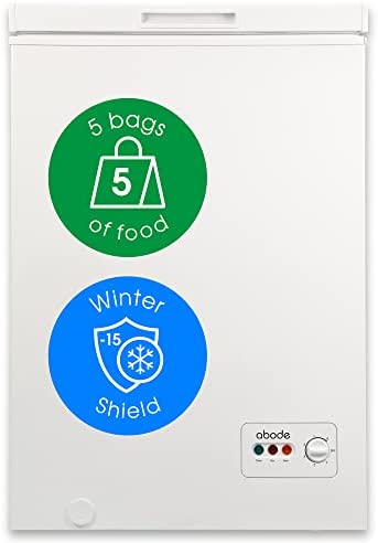 Abode ACF99W Freestanding White Chest Freezer 99L Suitable for Garages & Outbuildings with Removable Wire Basket & Counter Balance Lid, Adjustable Thermostat (White)