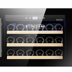 BODEGA43-18C Small Built-in Wine Cooler Fridge - 18 bottles, brown tinted triple glazing, 5-20 ºC, 60 litres, 3 drawers (Beech wood), 2 of which can be pulled out on slider rail, 38 dB very silent