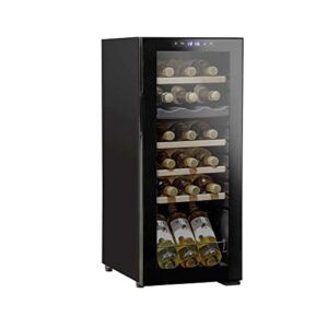 Baridi 18 Bottle Dual Zone Wine Cooler, Fridge with Digital Touch Screen Controls, Wooden Shelves & LED Light, Black - DH89