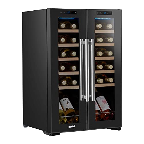 Baridi 24 Bottle Dual Zone Wine Cooler, Fridge, Touch Screen, LED Light Black and Mirror Glass Door – DH97