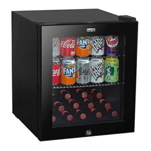Baridi 50L Drinks Fridge/Beer & Wine Mini-fridge Cooler Table Top Fridge with LED Light & Reversible Glass Door | Bedroom Mini Bar with Lock & Key, Black - DH12