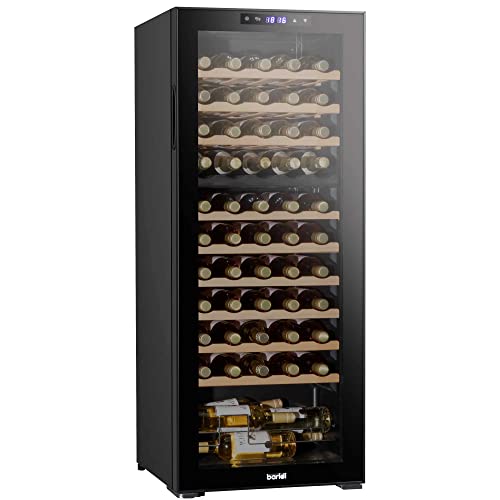 Baridi 55 Bottle Dual Zone Wine Cooler, Fridge with Digital Touch Screen Controls, Wooden Shelves & LED Light, Black - DH93