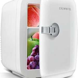 CROWNFUL Mini Fridge, 4 Litre 6 Can Portable Cooler and Warmer, Personal Fridge for Skin Care, Cosmetics, Food, Great for Bedroom, Office, Car, Dorm, ETL Listed (White)