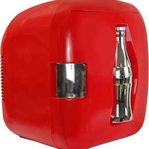 Coca Cola CCU09 Coke Mini Fridge 7.9L 12 Can Personal Portable Cooler Warmer Refrigerator for Snacks Lunch Drinks,Includes 12V AC Cords,Home Office Dorm Travel,Car Red & Silver
