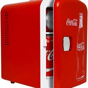 Coca Cola (Classic) 4 Litre/6 Can Portable Fridge/Mini Cooler for Food, Beverages, Skincare -Use at Home, Office, Dorm, Car, Boat-AC & DC Plugs Included, Red