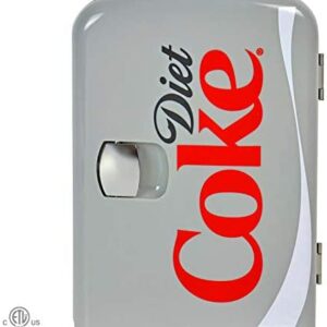 Coca-Cola DC04 Diet Coke 4L 6 Can Portable Cooler/Warmer, Fridge for Snacks Lunch Drinks Cosmetic, Includes 12V and AC Cords,Desk Accessory for Home Office Dorm Car Boat (Gray)