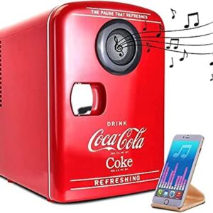 Coca Cola KWC4-BT 4L Portable Mini Fridge Cooler/Warmer with Bluetooth Speaker,Compact Personal Refrigerator with Built-In Wireless Speaker,12V and AC Cords, Cute Desk Accessory,Home,Office,Dorm,Red
