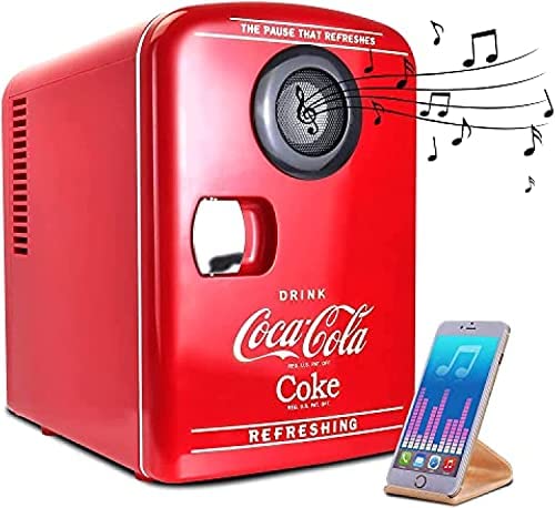 Coca Cola KWC4-BT 4L Portable Mini Fridge Cooler/Warmer with Bluetooth Speaker,Compact Personal Refrigerator with Built-In Wireless Speaker,12V and AC Cords, Cute Desk Accessory,Home,Office,Dorm,Red