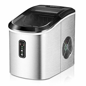 Euhomy Ice Maker Machine Countertop, 26 lbs in 24 Hours, 9 Cubes Ready in 6-8 Mins, Electric ice maker and Compact potable ice maker with Ice Scoop and Basket. Perfect for Home/Kitchen/Office.(Sliver)