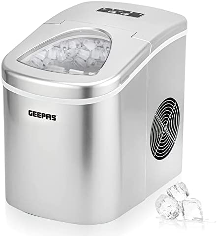 Geepas Ice Cube Maker, Two Sizes, Produces 12kg Ice in 24 Hours | Compact Portable Countertop Ice Maker Machine with 2.2L Tank | Automatic & Silent Functioning | Includes Scoop & Removable Basket