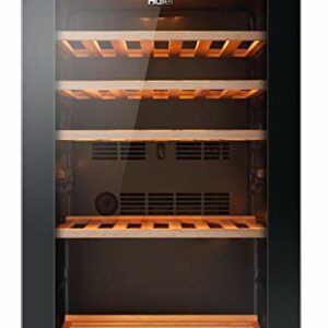 Haier HWS49GA Freestanding Wine Cooler, Single Zone 49 Bottle Single Zone Temperature, 49 Bottle Storage, Anti-UV Glass Door, Anti-Vibration Shelves, 49.7cm wide, Black