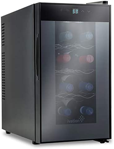 Ivation 8 Bottle Red And White Wine Thermoelectric Wine Cooler/Chiller Counter Top Wine Cellar with Digital Temperature Display, Freestanding Refrigerator Smoked Glass Door Quiet Operation Fridge