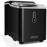 KUMIO Ice Maker Countertop, 9 Thick Bullet Ice Ready in 6-9 Mins, 12kg per Day, 1.5L Water Tank, Countertop ice Maker with Ice Scoop and Basket for Home Kitchen Party, No Plumbing Required, Black
