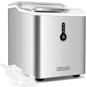 KUMIO Ice Makers Machine Countertop, 12kg/24h, 9 Thick Bullet Ice Ready in 6-9 Mins, Portable Ice Maker with Ice Scoop and Basket, 1.5L Water Tank, Compact Design for Home Kitchen Office Party, Silver