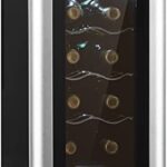 Klarstein Reserva Slim Uno Wine Refrigerator - 23 Litres/8 Bottles, Temperature: 11-18°C, Low Noise: 26 dB, Three Metal Shelf Levels, LED Lighting, UV Protection, Wine Cooler, Colour: Black