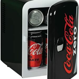 Koolatron Coke Zero 4L 6 Can Portable Cooler/Warmer,Compact Personal Travel Mini Fridge for Snacks Lunch Drinks,Includes 12V and AC Cords,Desk Accessory for Home Office Dorm Car Boat (Black)