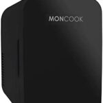 MONCOOK Mini Fridge For Bedrooms - Small, Portable & Quiet - Glass Door Mini Fridge For Skincare, Food & Drinks - Cooling & Warming Function - Perfect For Home, Office, Car Or Travel - 6L Black