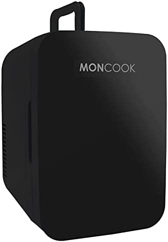 MONCOOK Mini Fridge For Bedrooms - Small, Portable & Quiet - Glass Door Mini Fridge For Skincare, Food & Drinks - Cooling & Warming Function - Perfect For Home, Office, Car Or Travel - 6L Black