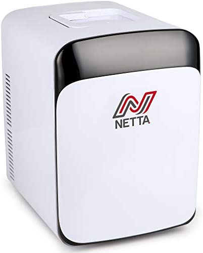 NETTA 15L Mini Fridge - Portable Fridge for Drinks, Snacks, Beers, Skincare Products - Perfect for Offices, Student Dormitory, Cars, Bedrooms - Warming and Cooling Function - AC/DC Power - White