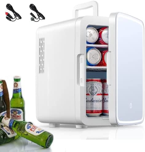 NORTHCLAN Mini Fridge for Bedrooms 10L/11 Cans with AC/DC Powered, Quite Mode, Small Skincare Portable Beauty Fridge with LED Makeup Mirror, for Cosmetic, Office or Car