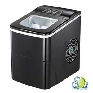 RWFlame Portable Countertop Ice Maker Machine, Compact Ice Makers, Make 26 lbs ice in 24 hrs,Ice Cube Rready in 6-8 Mins with Ice Scoop and Basket (Black）