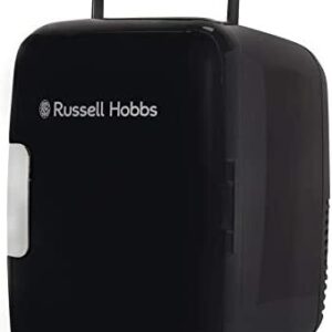 Russell Hobbs Mini Cooler RH4CLR1001B 4L/6 Can Portable Mini Cooler & Warmer for Drinks, Cosmetics/Makeup/Skincare, AC/DC Power, Retro Style, Black, For Bedroom, Home, Caravan, Car