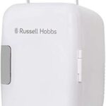Russell Hobbs Mini Fridge RH4CLR1001 4L/6 Can Portable Mini Cooler & Warmer for Drinks, Cosmetics/Makeup/Skincare, AC/DC Power, Retro Style, White, For Bedroom, Home, Caravan, Car