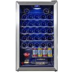 SMETA Countertop Wine Cooler 33 Bottle | Large Wine Freestanding Temperature Control Fridge Wine Cellar 4~18 °C For Red, White, Champagne Sparkling Wine, Glass Door Stainless Steel