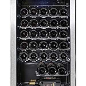 SMETA Wine Fridge,wine cooler fridge,33 Bottles Wine Fridge with Glass Door, under counter wine cooler,digital touch screen ＆ LED Lights, wine fridge with Stainless Steel Frame, Black, 95L