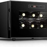 Small Wine Cabinet Refrigerator Black Freestanding Countertop Wine Cellar Cooler,8 Bottle Cooler Refrigerator with Lock Digital Temperature Control with Glass Door,Horizontal