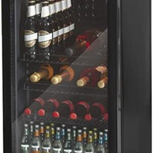 Swan 80L Glass Fronted Undercounter Freestanding Beverage/Drinks Fridge for Wine, Drinks & Snacks, 85W, SR12030BN, Black