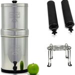 Travel Berkey Stainless Steel Water Filtration System with 2 Black Filter Elements and Stainless Steel Wire Stand