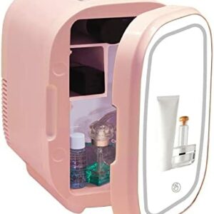 VNIMTI Mini Skincare Fridge 8 Litre, Portable Compact Refrigerator Mirror Makeup Beauty Fridge with AC/DC Power, Cooler & Warmer, Perfect for Bedroom, Office, Car, Outdoor (8L-Pink)