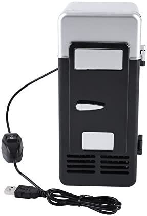 Zerodis USB Mini Fridge Electric Beverage Drink Cans Cooler Warmer Refrigerator with LED Light for Office Desktop PC Car(Black)