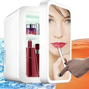 longziming Makeup Beauty Mini Fridge, 8L Portable Cosmetic Refrigerator, Makeup Mirror Fridge, Led Lighting, Glass Panel, Used for Beauty Skin Care in Home/Car, Gift For Women And Girls