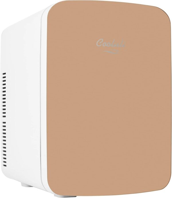 Cooluli 15L Mini Fridge for Bedroom - Car, Office Desk & College Dorm Room - 12v Portable Cooler & Warmer for Food, Drinks, Skincare, Beauty & Makeup - AC/DC Small Refrigerator with Glass Front, Gold