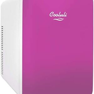 Cooluli 15L Mini Fridge for Bedroom - Car, Office Desk & College Dorm Room - 12v Portable Cooler & Warmer for Food, Drinks, Skincare, Beauty & Makeup - AC/DC Small Refrigerator with Glass Front, Pink
