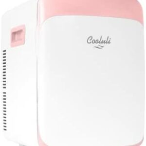Cooluli 15L Mini Fridge for Bedroom - Car, Office Desk & College Dorm Room - 12V Portable Cooler & Warmer for Food, Drinks, Skin Care, Beauty, Makeup & Cosmetics - AC/DC Small Refrigerator (Pink)